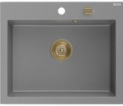 Mexen Elix zlewozmywak granitowy 1-komorowy 600 x 500 mm, szary, syfon złoty - 6525601005-71-G
