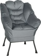 HOMCOM Nowoczesny Fotel Akcentowy, Pufa z Stalowymi Nogami i Bocznymi Kieszonkami, do Salonu, Sypialni, Szary