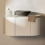 Zestaw Mebli Łazienkowych Z Drewna Carsone Biała & Bez Jednostki Pomocniczej & Okrągły Szary Cement Ø40 Cm Tarsis & Bezlusterkowiec & Bez Kranu -