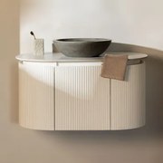 Zestaw Wiszących Mebli Łazienkowych Z Drewna Carsone Biała & Bez Jednostki Pomocniczej & Okrągły Szary Cement Ø40 - Sklum