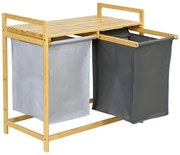 Szary podwójny bambusowy kosz na pranie P7-P62