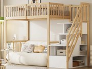 Łóżko mezzanine 90x200cm z litego drewna - z schodami do przechowywania - Naturalne