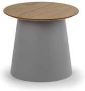 Plastikowy stolik kawowy SETA z drewnianym blatem, średnica 49 cm, dąb/szary