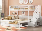 Łóżko piętrowe drewniane - 90x200cm + 90/180x200cm - 2 szuflady i półki - 2 stelaże - Białe