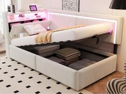 Rozkładana sofa 90x200cm - z oświetleniem LED - z portami USB - tkanina welurowa - beżowy​ (materac nie jest wliczony w cenę)