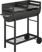 Outsunny Grill na węgiel drzewny z 2 strefami grillowania, regulowany ruszt, półka na drewno, kółka, boczny uchwyt, 103 x 46,5 x 100 cm | Aosom PL