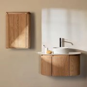 Zestaw Wiszących Mebli Łazienkowych 90x50 Cm Z Drewna Carsone Naturalna & Naturalna & Redondo Cerámica Blanco Rayas Ø36 Cm - Sklum