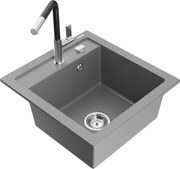 Mexen Vito zlewozmywak granitowy 1-komorowy z baterią kuchenną Flora, szary - 6503-71-670401-07