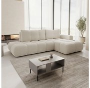 Rozkładany narożnik tapicerowany z pojemnikiem w układzie L ALMADA prawy jasnobeżowy