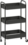 HOMCOM Wielofunkcyjny wózek na kółkach, wózek kuchenny, 3 półki, 4 kółka, 45 cm x 30,6 cm x 79 cm, czarny | Aosom PL