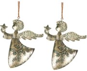 Zawieszka świąteczna Anioł 2 szt., metal, złoty,16 x 1 x 13 cm