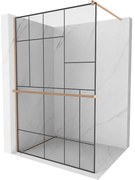 Mexen Kioto+ ścianka prysznicowa z półką Walk-in 70 x 200 cm, czarny wzór, miedź szczotkowana - 800-070-121-65-78