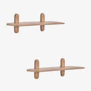 Zestaw 2 Drewnianych Półek Ściennych Veleta Drewno Mango & ↔︎ 80 Cm - Sklum