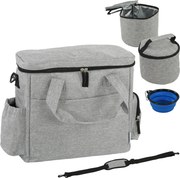PawHut Transportowa torba dla psa z wieloma przegrodami, 2 pojemnikami na karmę, składana miska silikonowa, 38 x 17 x 35 cm, jasnoszara | Aosom PL