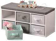 Kesper 17729 Ławka z 6 schowkami,biała/szara/miętowa, 38 x 68 x 29,5 cm