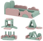 AIYAPLAY 12-częściowy zestaw klocków piankowych do wspinaczki, budowania, pełzania, maty do zabawy w pomieszczeniach z pokryciem z weluru, Zielony+Różowy
