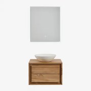 Zestaw Mebli Łazienkowych Z Drewna Tekowego Jabari Drewno Tekowe & Cement Okrągły Biały Ø40 Cm Zavion & - Sklum