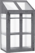Outsunny Mini Szklarnia z Drewna, Mała Szklarnia z Oknami i Podwójnymi Drzwiami, 3 Półki, 70Dł x 50Szer x 120Wys cm, Szara