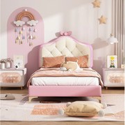 Łóżko tapicerowane Princess 90 x 200 cm z kolorowymi paskami LED - skóra ekologiczna - różowy