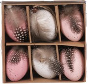 Zestaw sztucznych jajek z piórkiemróżowo-biały, 6 szt.