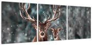Obraz - Jeleń i łania w zaśnieżonym lesie (z zegarem) (90x30 cm)