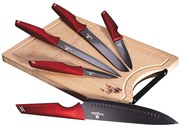 Czerwone stalowe noże w komplecie z deską do krojenia L3-M13