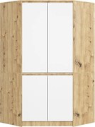 Szafa narożna AKORD S100 Dąb Artisan 100 cm 4 drzwi fronty kolor Biały mat 6 półek 100x50x180 cm