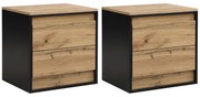 Zestaw 2 szafek nocnych z 2 szufladami - Z oświetleniem LED - MDF - Naturalny i czarny - RUKALO