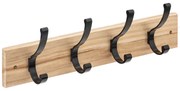 Ścienny wieszak do przedpokoju z drewna paulownia, 4 metalowe haczyki