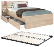 Łóżko 120 x 190 cm ze skrzynią - Kolor: Naturalny + Stelaż - TENALIA