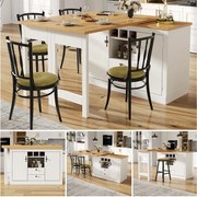 Rozkładany stół barowy - 120/180 x 76 cm - z diodami LED + 2 drzwi + 2 szuflady - obrotowy 360° - MDF - biały