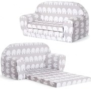 Mini Sofka Dla Dzieci, Piankowa 77x35cm Rozkładana - Szare Słonie