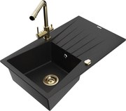 Mexen Cesar zlewozmywak granitowy 1-komorowy z ociekaczem i baterią kuchenną Duero, czarny - 6514-77-671600-50