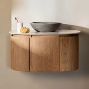 Zestaw Mebli Łazienkowych Z Drewna Carsone Naturalna & Bez Jednostki Pomocniczej & Okrągły Szary Cement Ø40 Cm Tarsis & Bezlusterkowiec & - Sklum