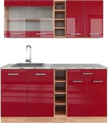 Pojedyncza kuchnia czerwony wysoki połysk/złoty dąb 160x60x81.6 r-line