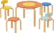 AIYAPLAY 5-częściowy zestaw stolik i krzesła dla dzieci, z torbą do przechowywania, w kształcie kwiatu, do pokoju zabaw, pokoju dziecięcego, drewno, kolorowy