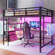 Łóżko górskie 140 x 200 cm – z oświetleniem LED i 3 szufladami – czarne – bez materaca