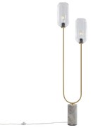 Lampa stojąca w stylu art deco mosiądz z przezroczystym szkłem 2-światła - Rid ArtDeco Oswietlenie wewnetrzne