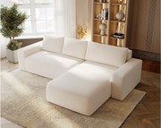 Emporius Aldo L narożnik do salonu - sofa z funkcją spania i pojemnikiem - nowoczesny styl, prawostronny, tkanina aksamitna, kremowy (Komodo 10)