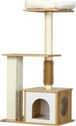 PawHut Drapak dla kota, koci domek, kocie łóżko, platforma, 59,5 cm x 39,5 cm x 114 cm, Brąz + Biały