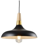 Czarna lampa wisząca z drewniano-metalowym kloszem Skandi – GTV