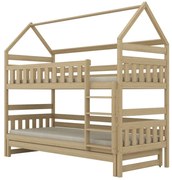 Łóżko piętrowe domek FELIKS 160x80 sosna lakierowana drewniane trzyosobowe KOCOT KIDS