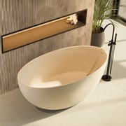 Wanna wolnostojąca owalna beżowa matowa z konglomeratu 160 x 85 cm KALMI BEIGE MATT z przelewem typu SLIM cienki rant