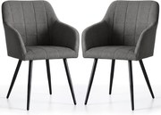 2x Krzesło tapicerowane z przeszyciami kwadratowymi Ciemny Grafit LUXANO Czarne nogi tkanina Lumos