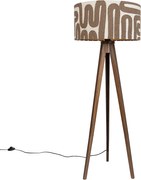 Lampa podłogowa Trójnóg z drewna orzechowego z brązowo-beżowym abażurem w paski 50 cm - Tripod Classic