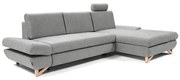 Rozkładana narożna sofa tapicerowana AVESTA z pojemnikiem na pościel, w układzie L, prawa — szara
