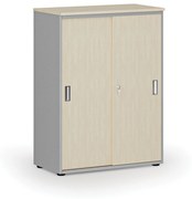 Szafa biurowa z drzwiami przesuwnymi PRIMO GRAY, 1087 x 800 x 420 mm, szary/brzoza