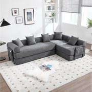 Sofa rozkładana 4-osobowa - 270 x 180 x 64 cm - konstrukcja modułowa - aksamit - szara