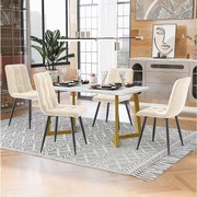 Zestaw stołowy 117 x 68 cm z 4 krzesłami tapicerowanymi welurem - nogi metalowe w kolorze złotym - Biały + beżowy