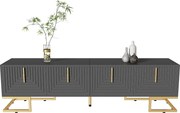 Stojak pod TV z 4 drzwiami - 170 x 40 x 45,5 cm - Złote uchwyty i nogi - Płyta wiórowa - Szary